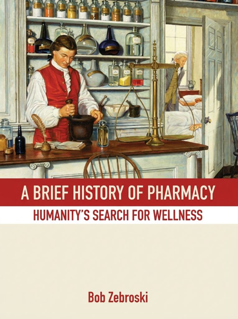 Cover of A Brief History of Pharmacy by Zebroski, a book detailing the historical development of pharmacy from ancient medicine to modern pharmaceutical science.
