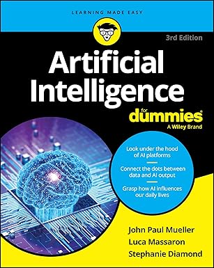 Book cover of "Artificial Intelligence For Dummies" by John Paul Mueller, Luca Massaron, and Stephanie Diamond