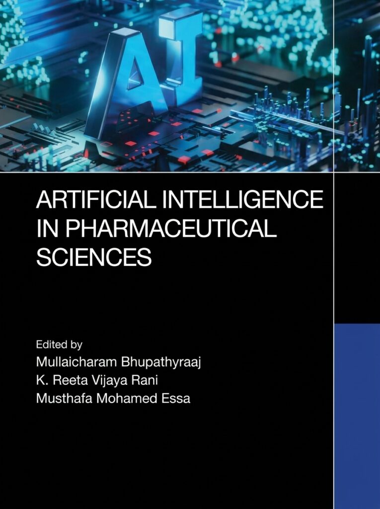 Cover of *Artificial Intelligence in Pharmaceutical Sciences* by Bhupathyraaj, Rani, and Essack, a book exploring AI applications in drug discovery, pharmaceutical research, and healthcare innovation.
