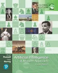 Cover of "Artificial Intelligence: A Modern Approach" by Stuart Russell and Peter Norvig, a leading textbook covering the foundations, techniques, and applications of artificial intelligence.