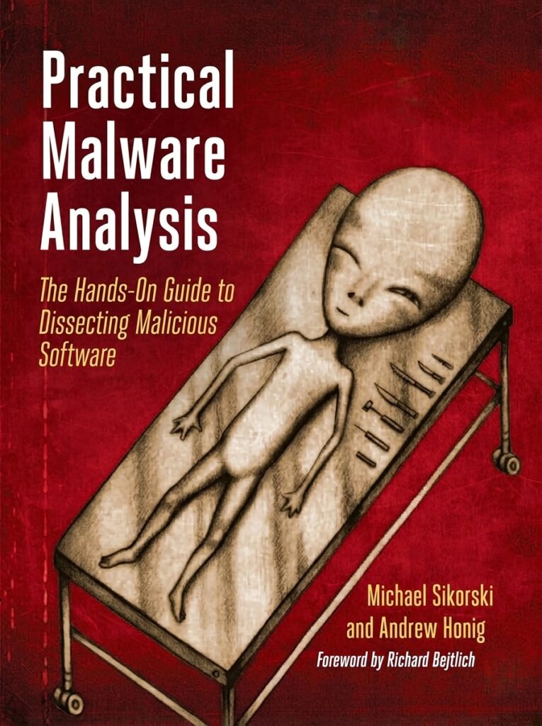 Cover of Practical Malware Analysis by Michael Sikorski, a cybersecurity book focused on malware reverse engineering, Windows analysis, and security investigation techniques.