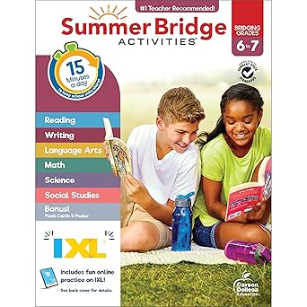 Summer Bridge Activities 6th to 7th Grade Workbooks All Subjects, Middle School Books With Math, Language Arts, Reading Comprehension, Science, Social Studies, Fitness, Flash Cards, and More