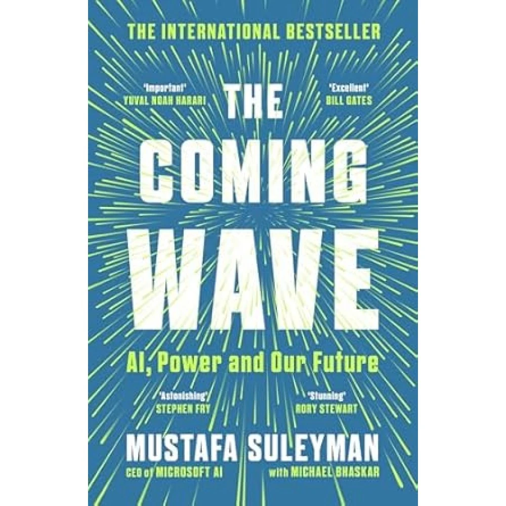 Cover of The Coming Wave by Mustafa Suleyman, a book examining the future impact of artificial intelligence, biotechnology, and emerging technologies on society.